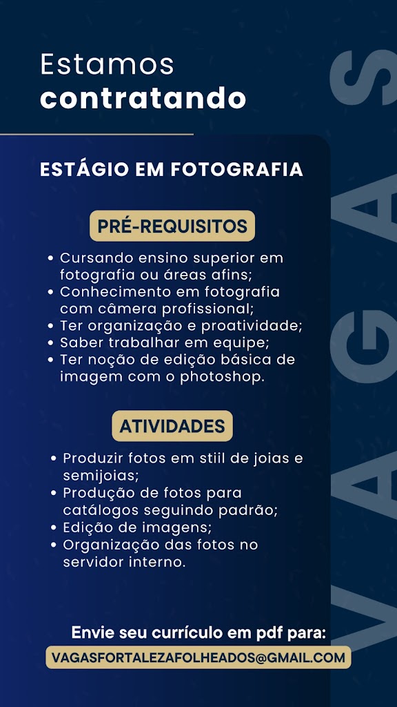 Vaga para Estágio em Fotografia
